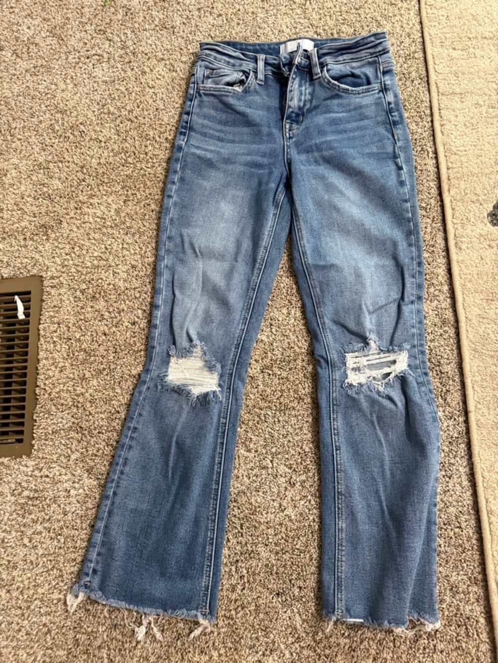 High-Rise Distressed Ankle Crop Jeans - Blue